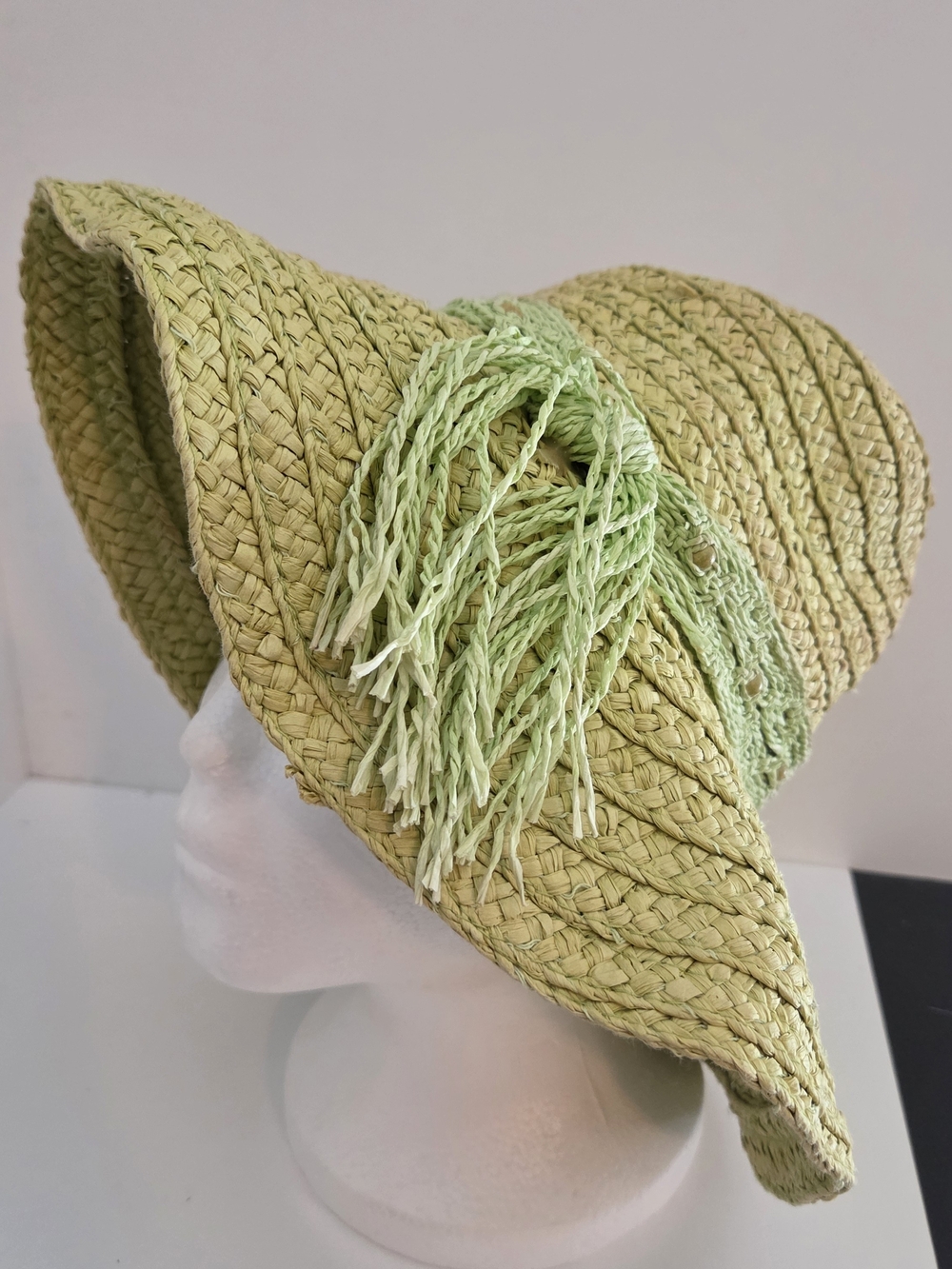 Light Green Straw Sun Hat with Fringe Band